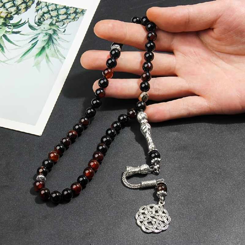 Black Natural Stone Prayer Bead Bracelet | Islamic Tasbih for Salah