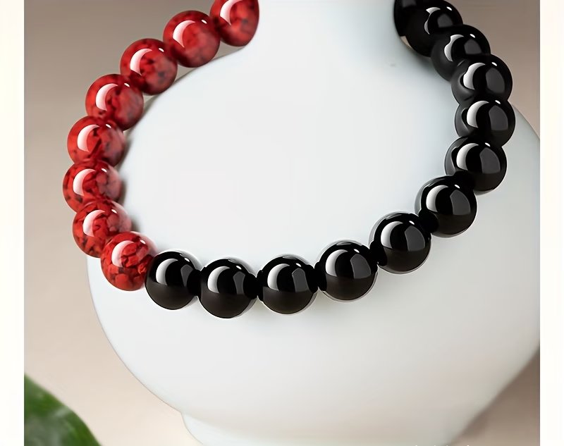 Cinnabar & Obsidian Yin Yang Bracelet | Lucky Protection Jewelry