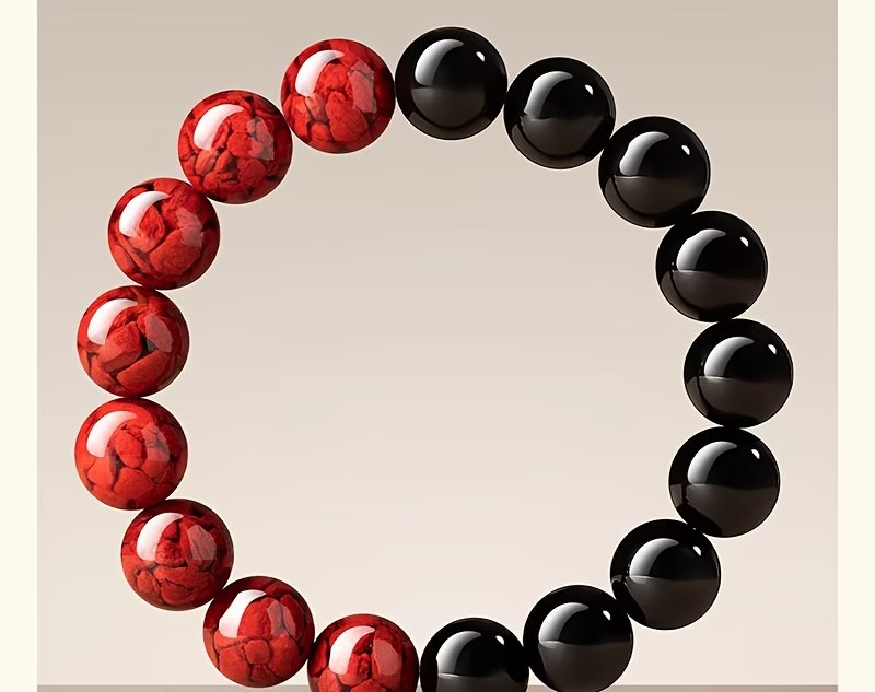 Cinnabar & Obsidian Yin Yang Bracelet | Lucky Protection Jewelry
