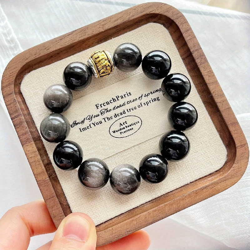 Large Obsidian Bead Bracelet 14mm | Natural Protection Jewelry