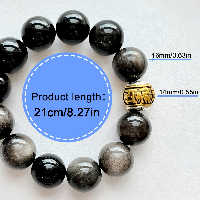 Large Obsidian Bead Bracelet 14mm | Natural Protection Jewelry