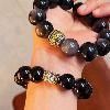 Large Obsidian Bead Bracelet 14mm | Natural Protection Jewelry