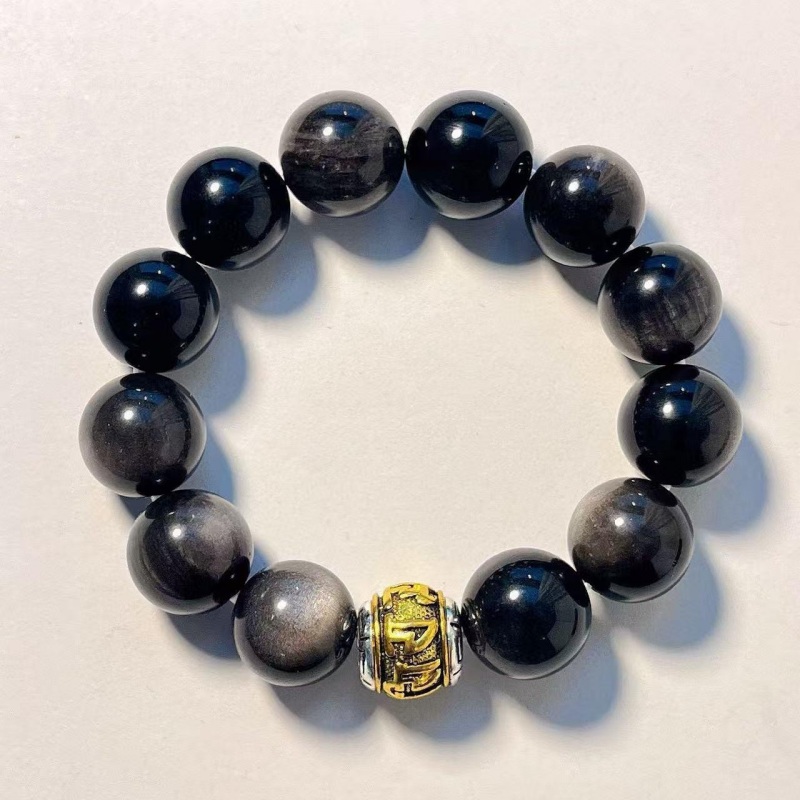 Large Obsidian Bead Bracelet 14mm | Natural Protection Jewelry