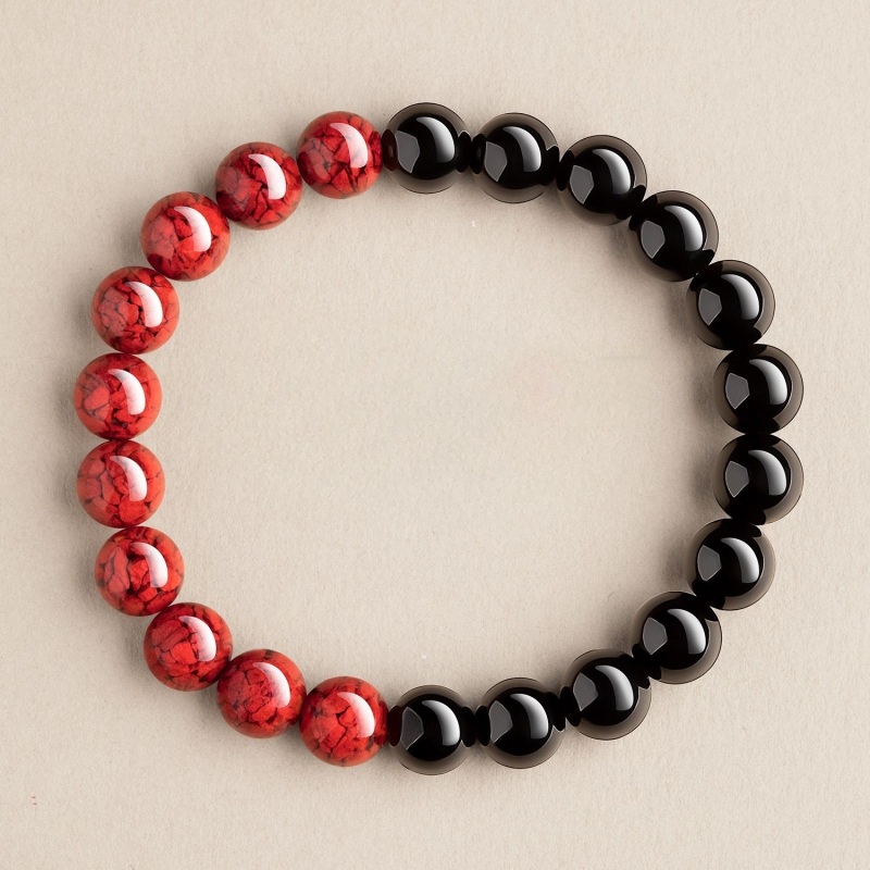 Cinnabar & Obsidian Yin Yang Bracelet | Lucky Protection Jewelry