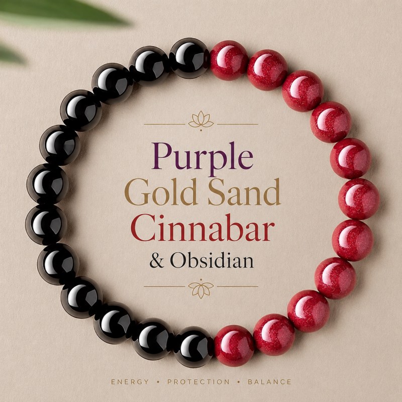 Cinnabar & Obsidian Yin Yang Bracelet | Lucky Protection Jewelry