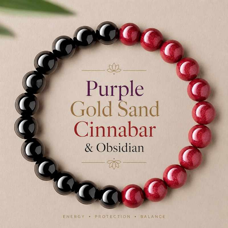 Cinnabar & Obsidian Yin Yang Bracelet | Lucky Protection Jewelry