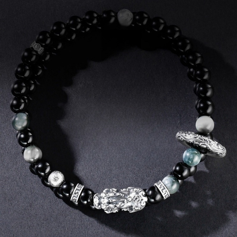Double Wrap Pixiu Obsidian Bracelet – 999 Silver Feng Shui Bracelet