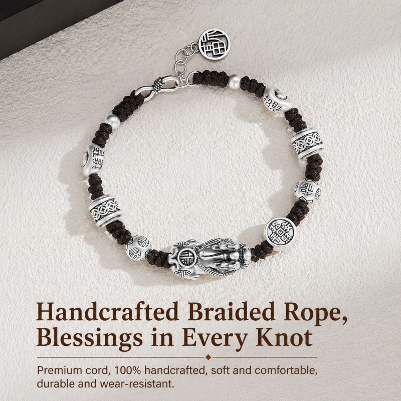 Sterling Silver Pixiu Bracelet – Braided Feng Shui Bracelet