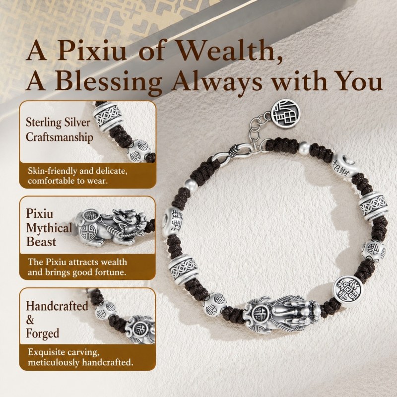 Sterling Silver Pixiu Bracelet – Braided Feng Shui Bracelet