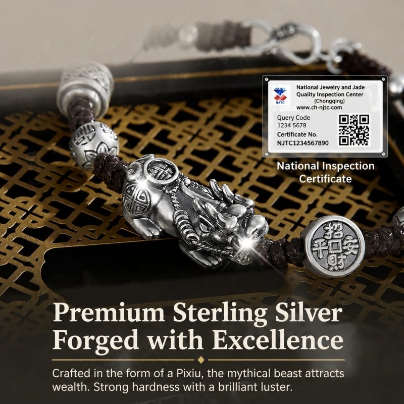 Sterling Silver Pixiu Bracelet – Braided Feng Shui Bracelet
