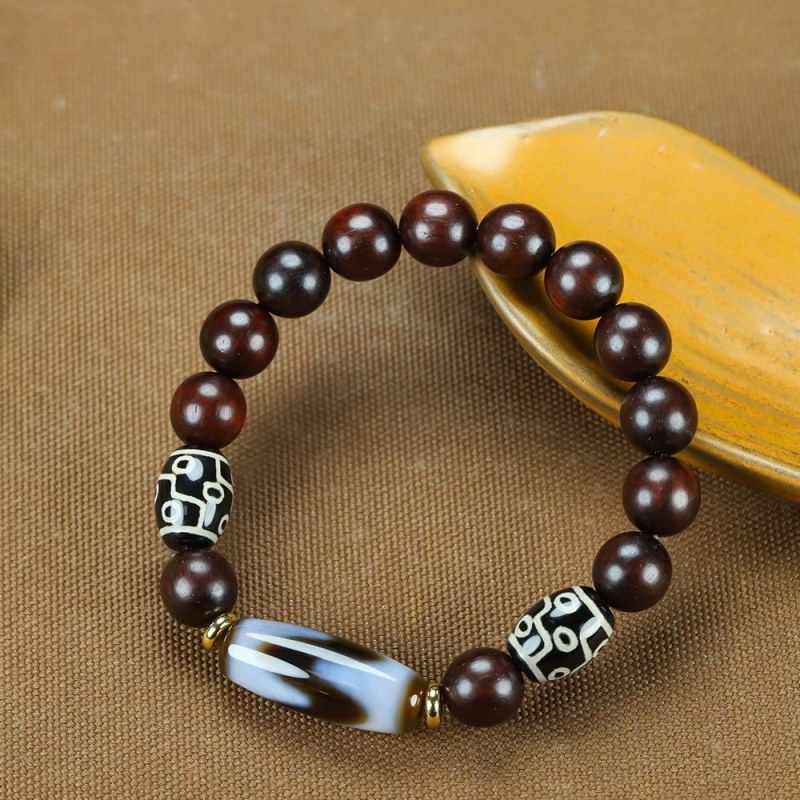 Tibetan Nine-Eye Dzi Bracelet – Red Sandalwood Beaded Bracelet