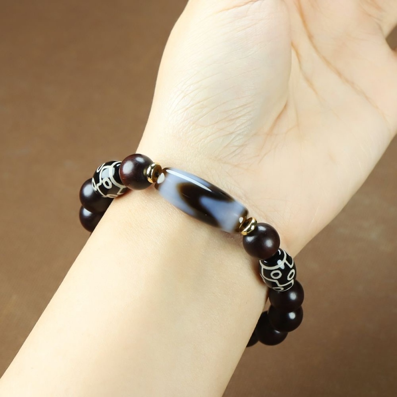 Nine-Eye Dzi Bracelet Red Sandalwood Spiritual Protection Bracelet
