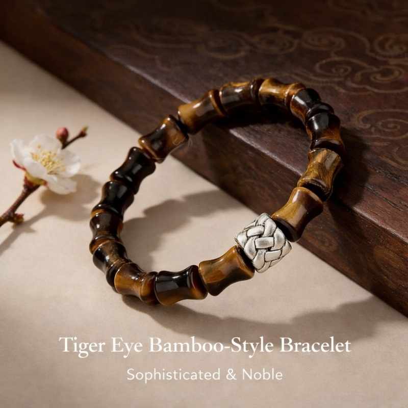 Bamboo Tiger Eye Bracelet – Sterling Silver Mala Bracelet