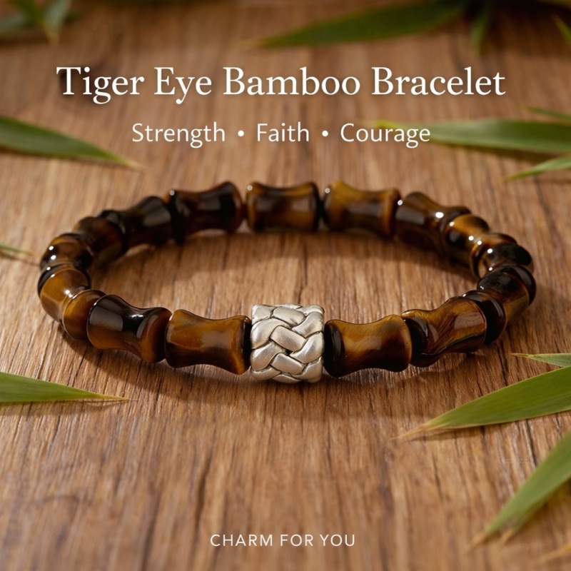 Bamboo Tiger Eye Bracelet – Sterling Silver Mala Bracelet