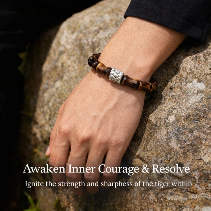 Bamboo Tiger Eye Bracelet – Sterling Silver Mala Bracelet