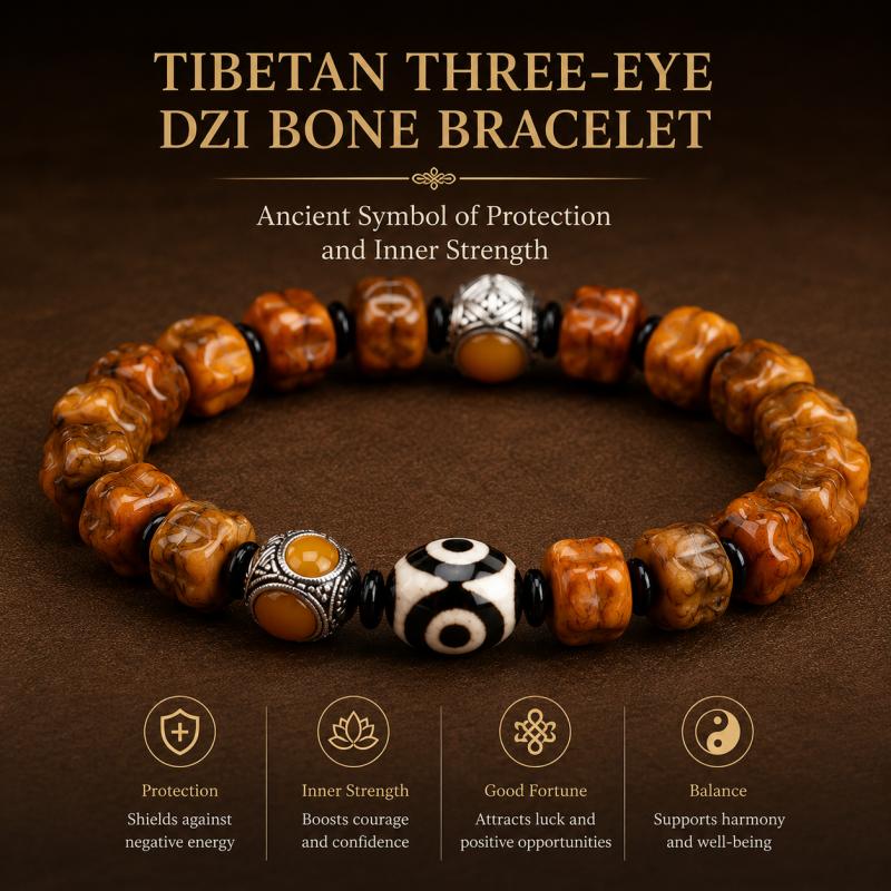 Tibetan Dzi Eye Bead Bracelet – Yak Bone Himalayan Bracelet