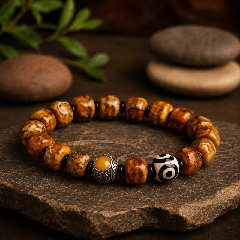Tibetan Dzi Eye Bead Bracelet – Yak Bone Himalayan Bracelet