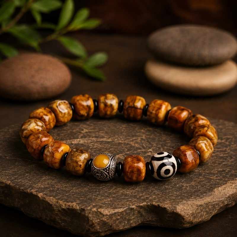 Tibetan Dzi Eye Bead Bracelet – Yak Bone Himalayan Bracelet