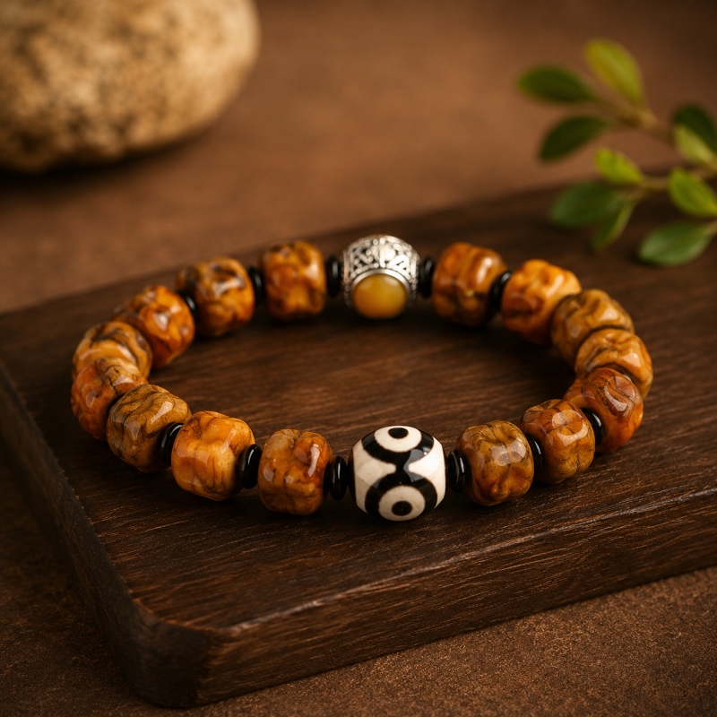 Tibetan Dzi Eye Bead Bracelet – Yak Bone Himalayan Bracelet