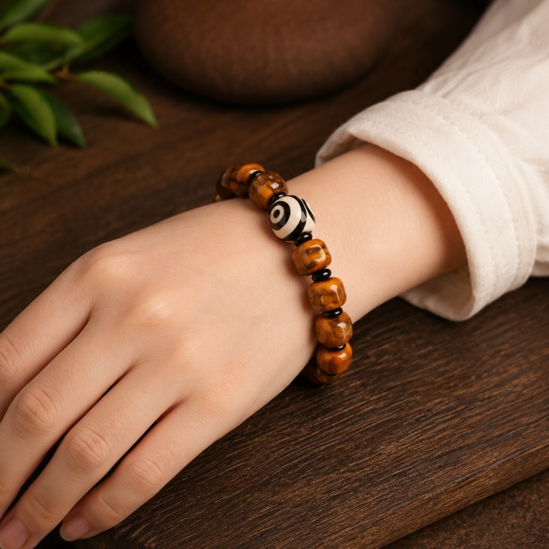 Tibetan Dzi Eye Bead Bracelet – Yak Bone Himalayan Bracelet
