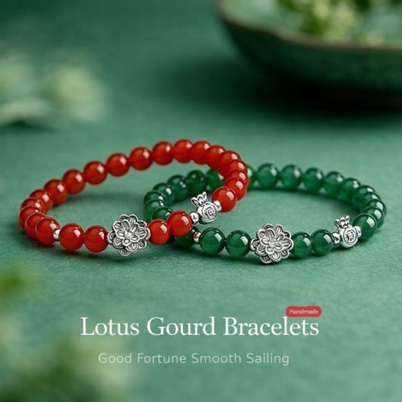 Silver lotus blessing agate bracelet