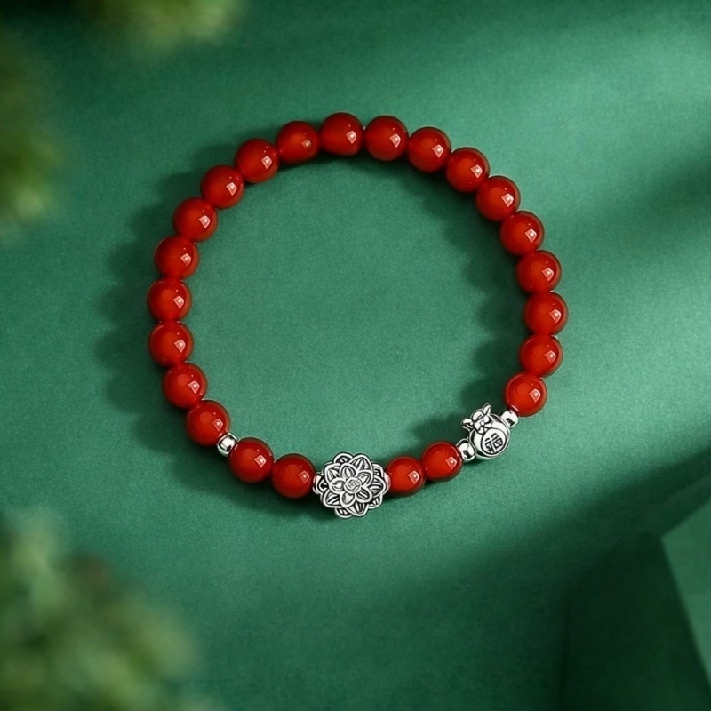 Silver lotus blessing agate bracelet