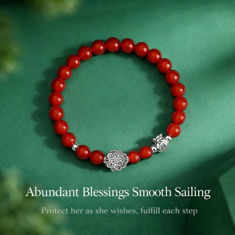 Silver lotus blessing agate bracelet