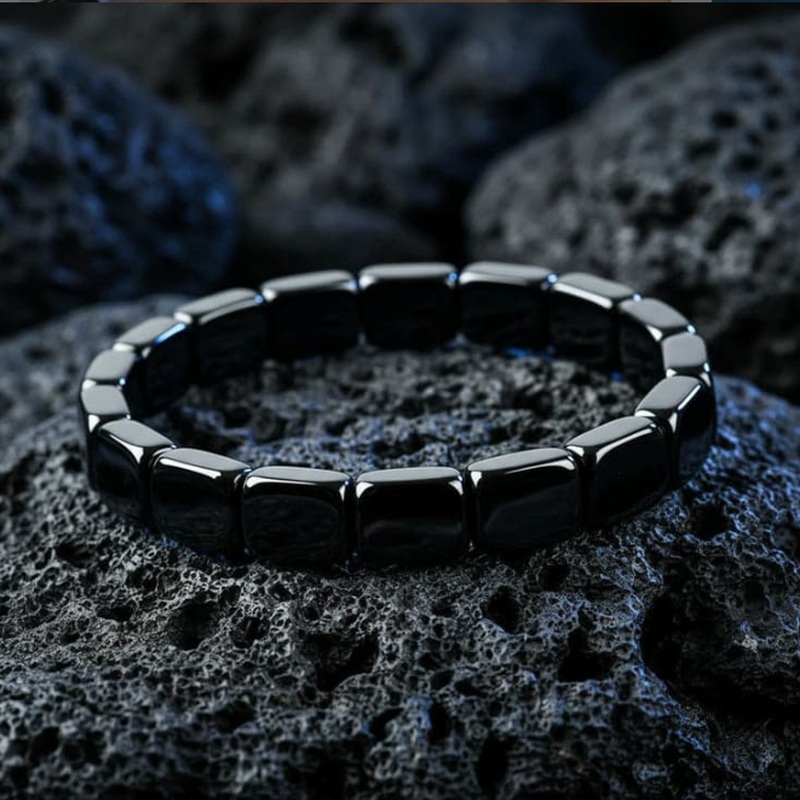 Hematite black stone square bead bracelet