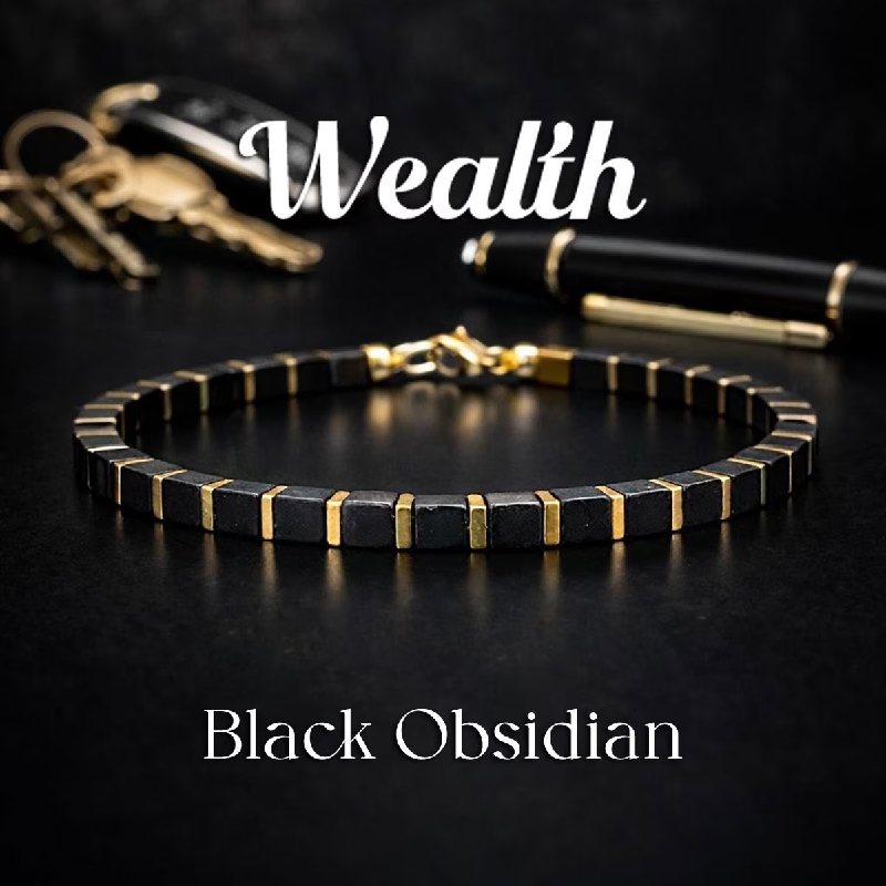 Square Obsidian Fortune Bracelet