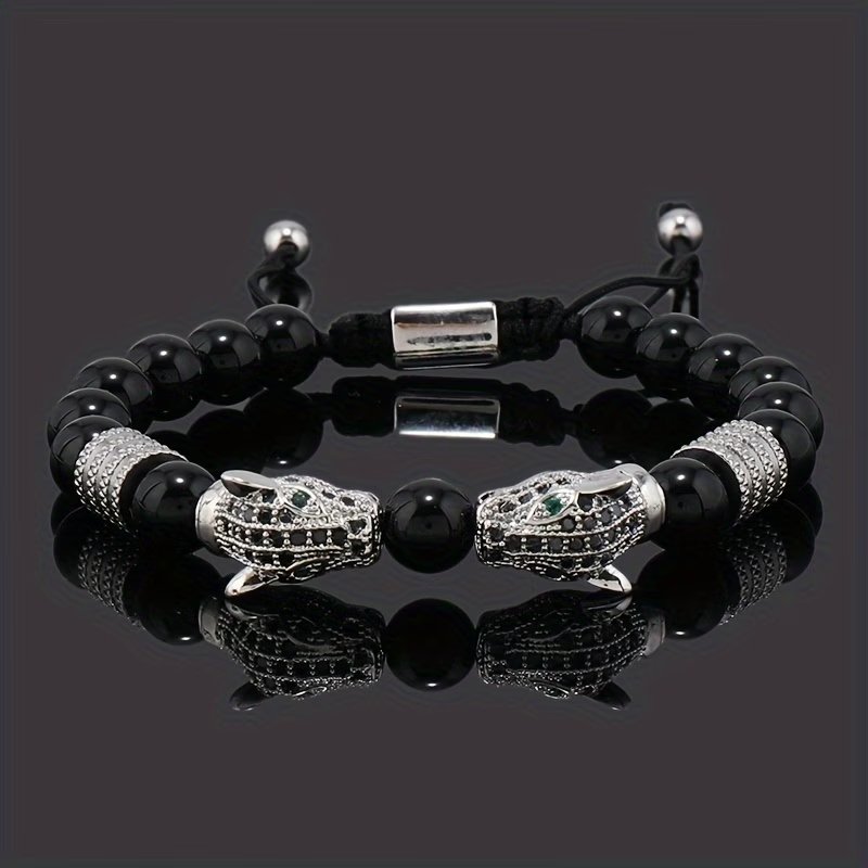 Double leopard black stone bracelet