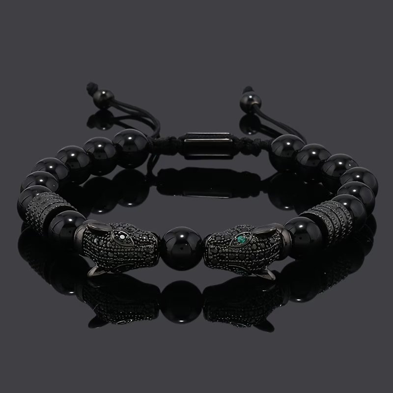 Double leopard black stone bracelet