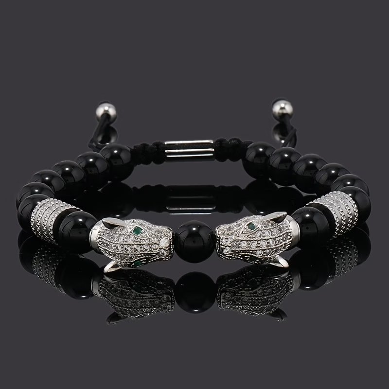 Double leopard black stone bracelet