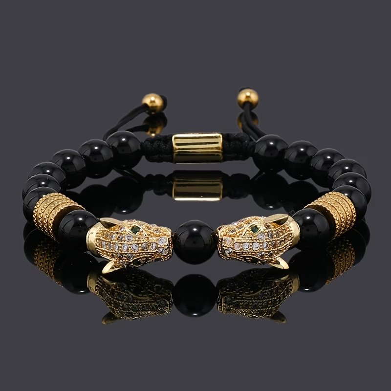 Double leopard black stone bracelet