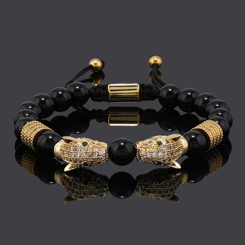 Double leopard black stone bracelet