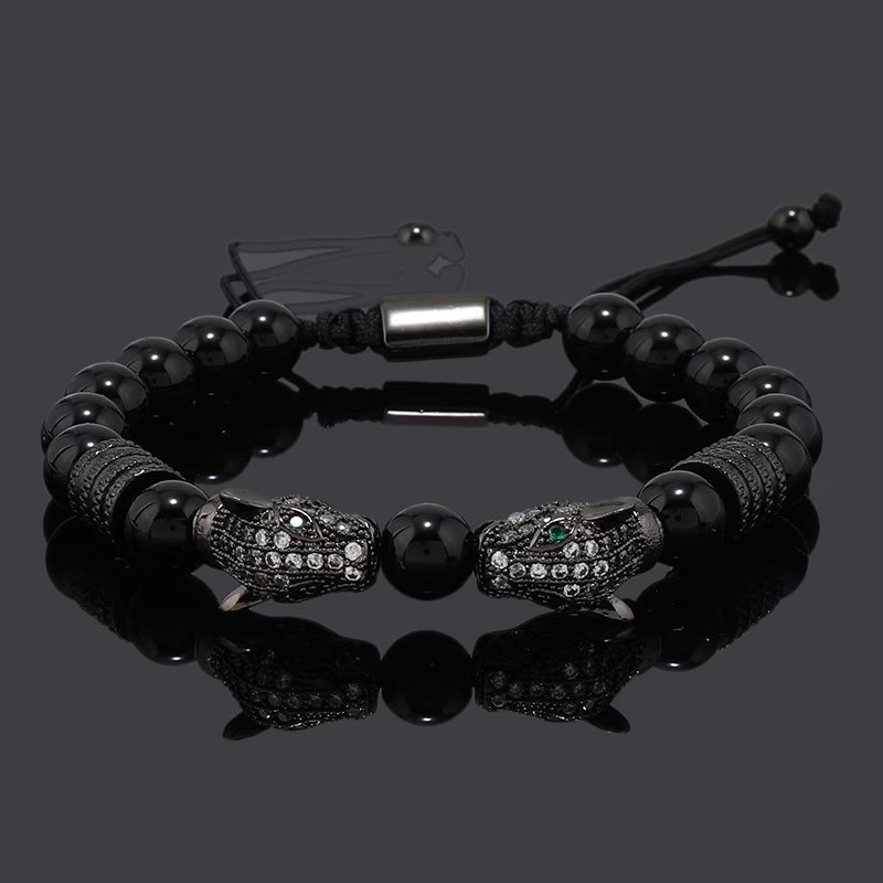 Double leopard black stone bracelet
