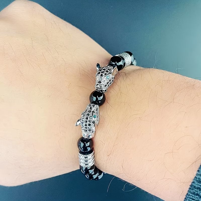 Double leopard black stone bracelet