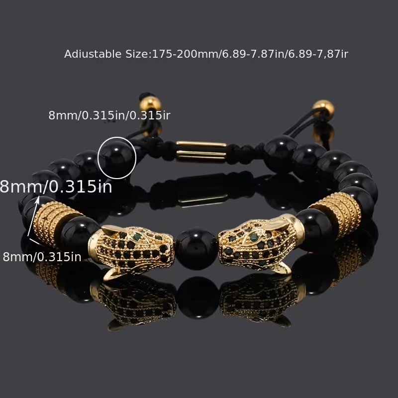 Double leopard black stone bracelet
