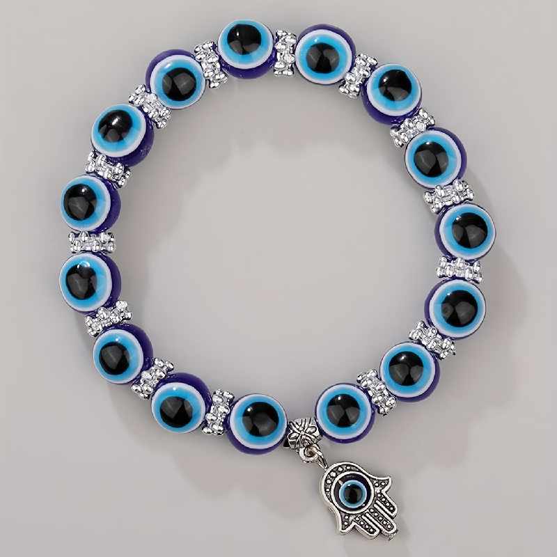 2pcs a Set 8Mm-10Mm Resin Devil'S Eye Elastic Palm Pendant Bracelet