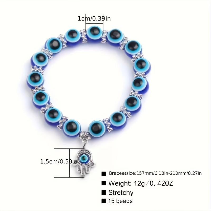 2pcs a Set 8Mm-10Mm Resin Devil'S Eye Elastic Palm Pendant Bracelet