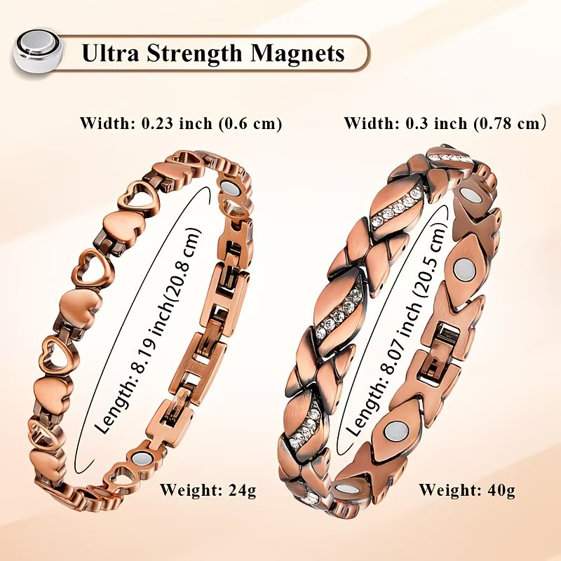 2pcs Women's Copper Magnetic Bracelet Equipped with 99.9% Pure Copper Magnet - Exquisite Gift