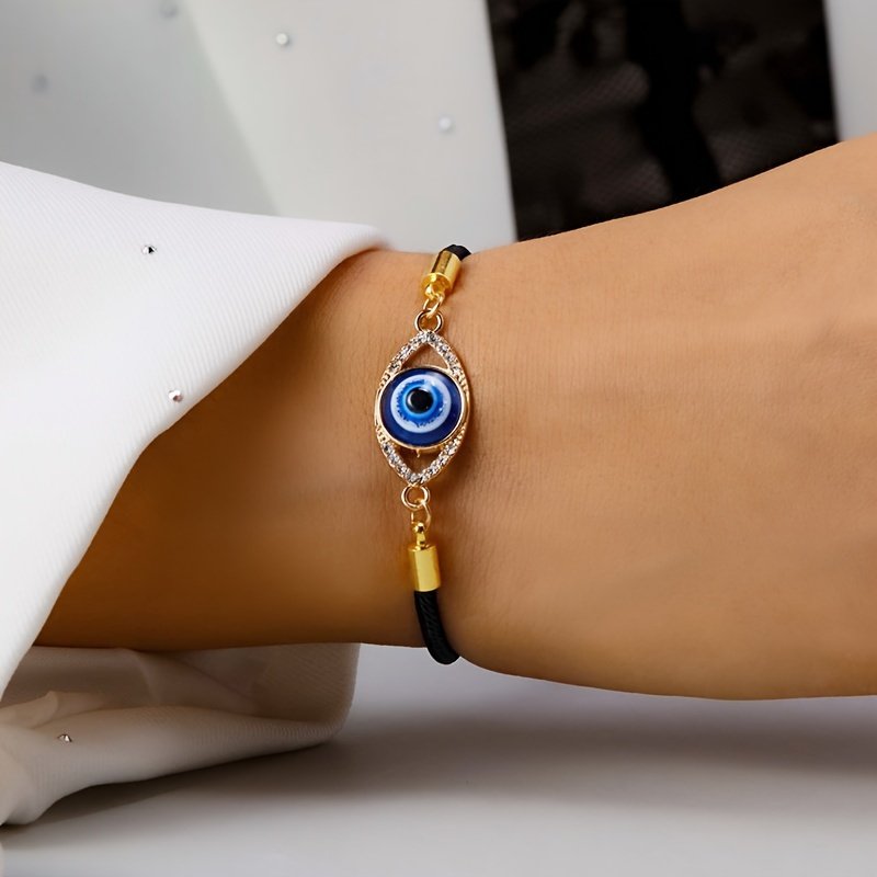 1pc of Women'S Fashion Bracelet Evil Eye Alloy Dripping Oil Bracelet Turkish Pull Adjustable Bracelet Suitable for Easter Graduation Season Mother'S Day Best Gift