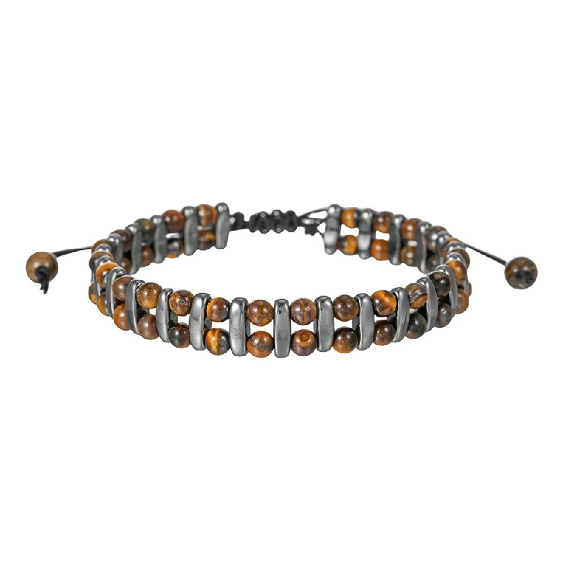 Double Row Natural Tiger Eye Hematite Strength Feng Shui Bracelet