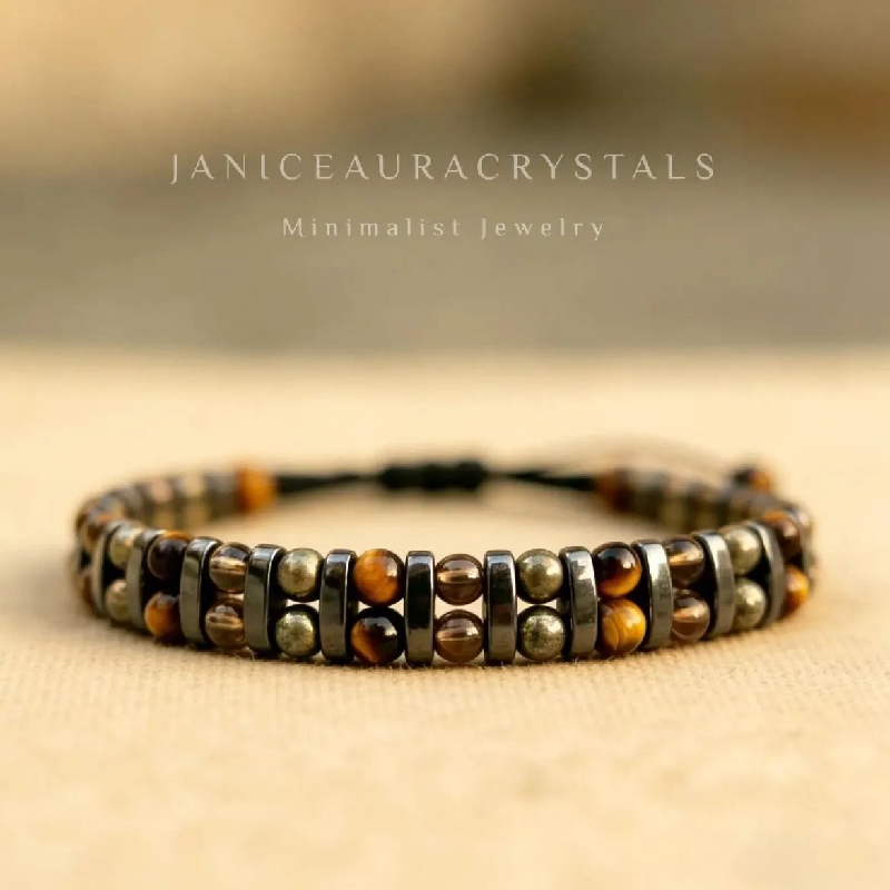 Double Row Natural Tiger Eye Hematite Strength Feng Shui Bracelet