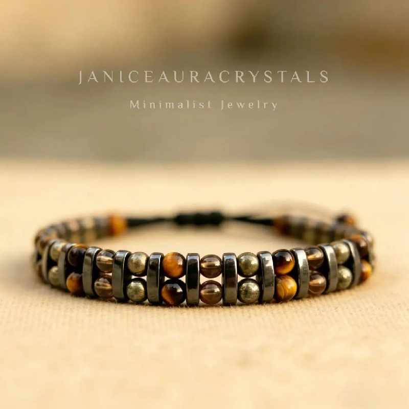 Double Row Natural Tiger Eye Hematite Strength Feng Shui Bracelet