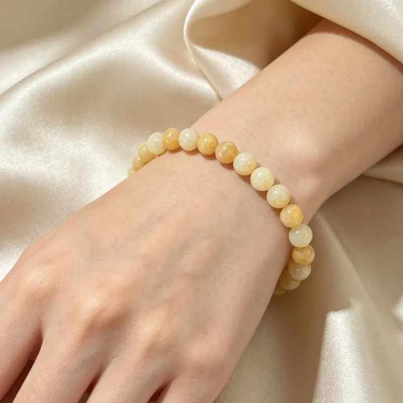 6mm Natural Yellow Jade Feng Shui Lucky Beaded Bracelet
