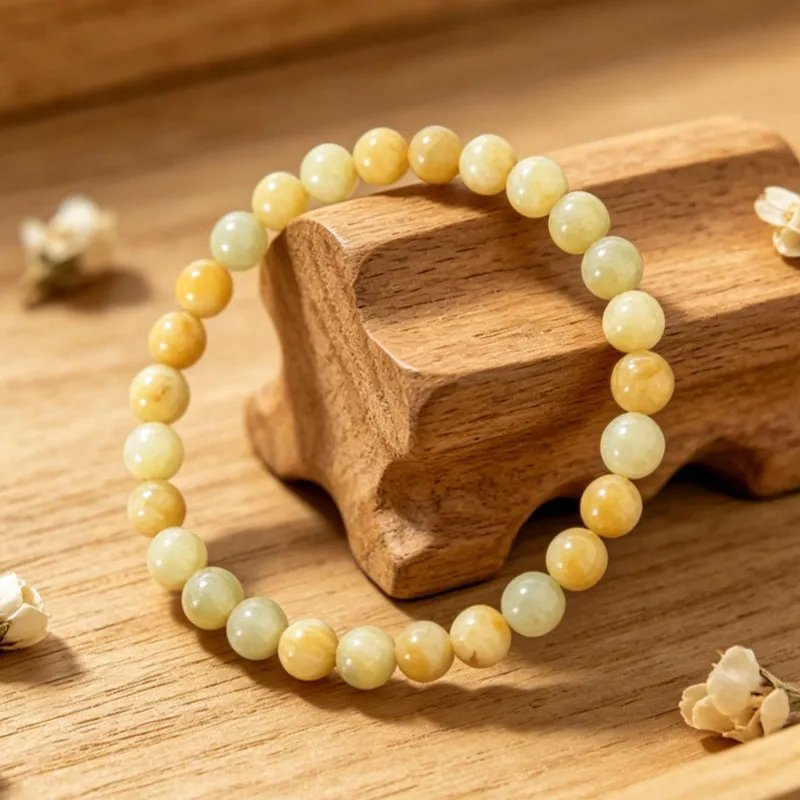 6mm Natural Yellow Jade Feng Shui Lucky Beaded Bracelet