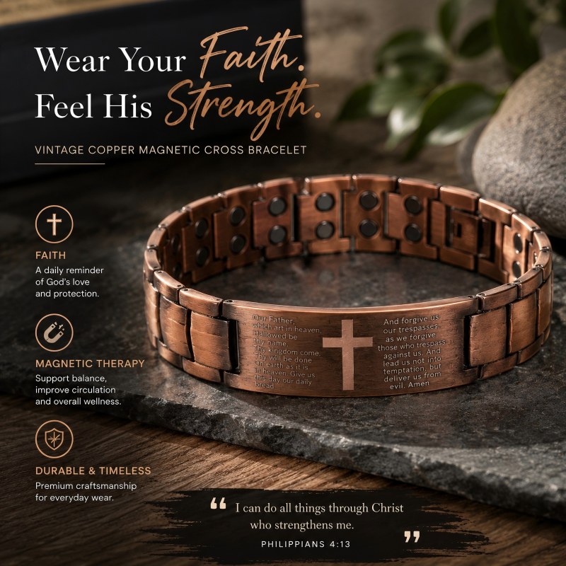 Vintage Copper Magnetic Cross Bracelet