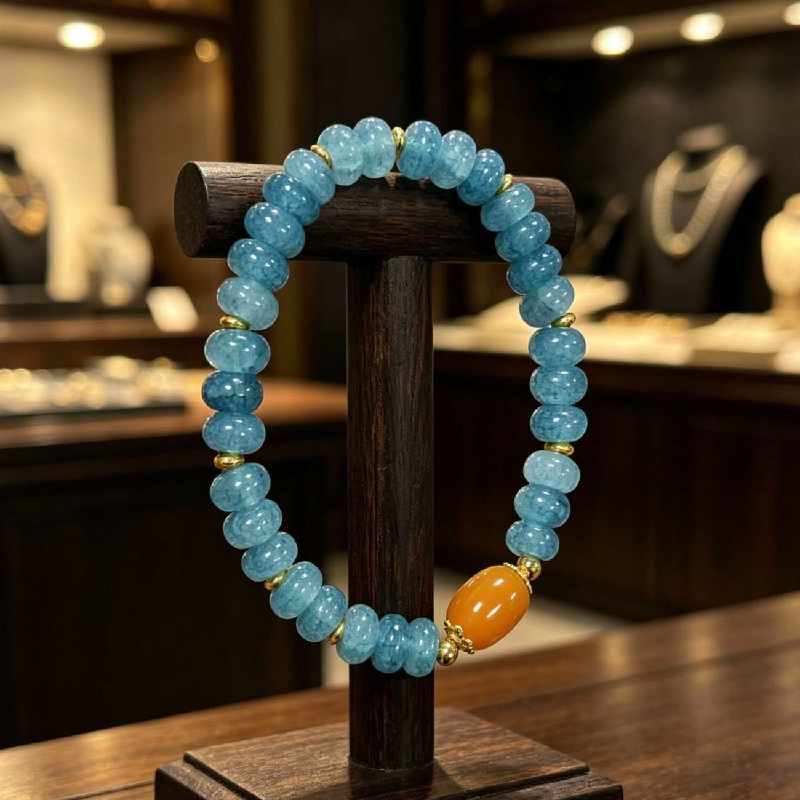 Natural Blue Agate Fengshui Pixiu Bracelet for Women