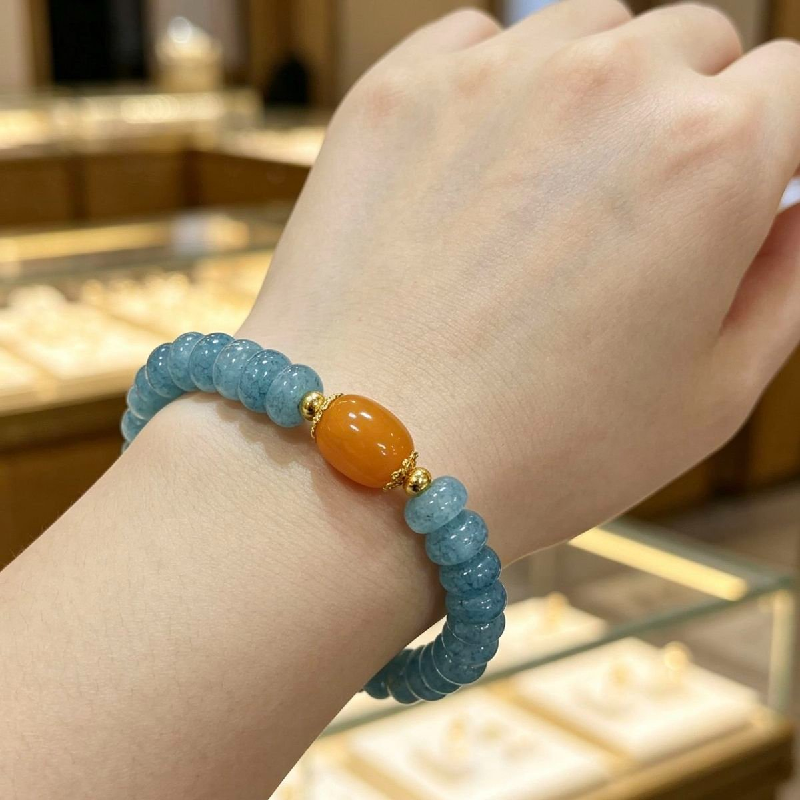 Natural Blue Agate Fengshui Pixiu Bracelet for Women