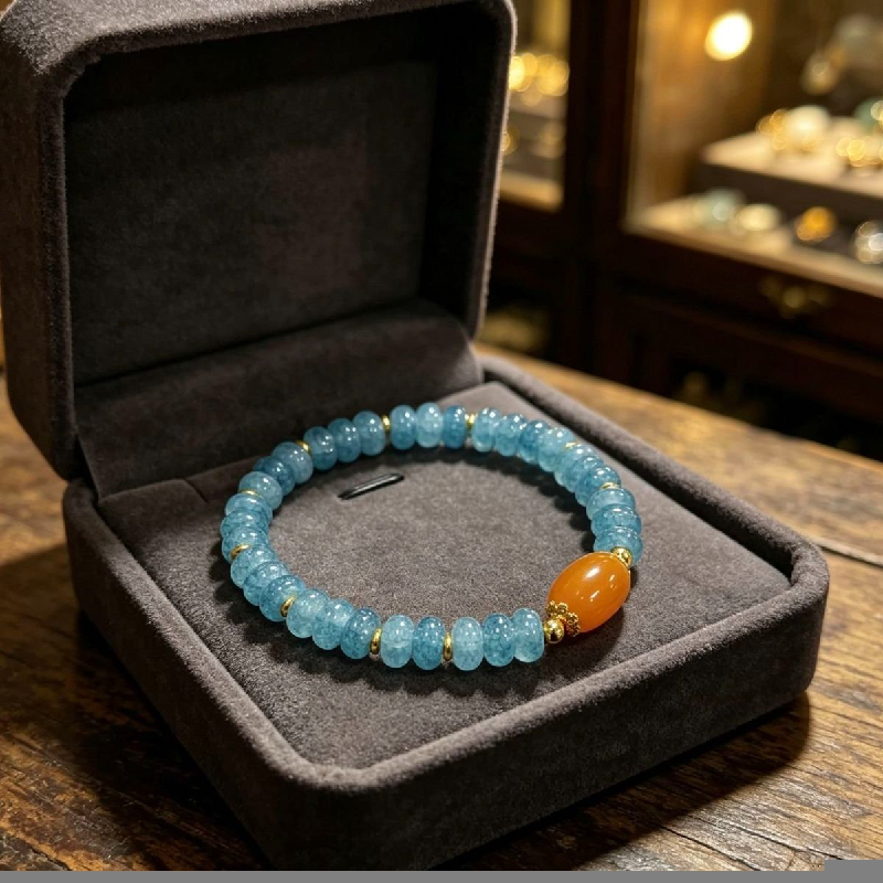 Natural Blue Agate Fengshui Pixiu Bracelet for Women